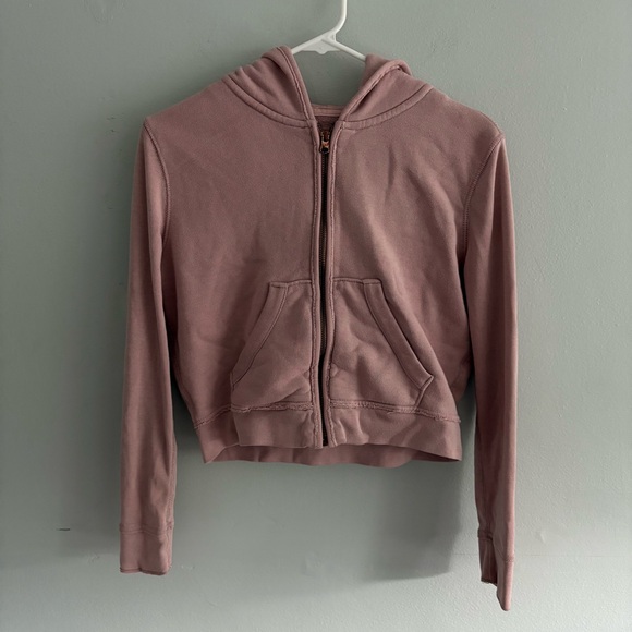 Abercrombie & Fitch Light Pink Y2K Cropped Zip Up Sweatshirt - Picture 2 of 7